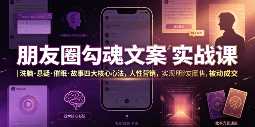 朋友圈勾魂文案实战课｜洗脑·悬疑·催眠·故事四大核心心法，吃透人性营销，实现朋友圈不销而售被动成交瀚萌资源网-网赚网-网赚项目网-虚拟资源网-国学资源网-易学资源网-本站有全网最新网赚项目-易学课程资源-中医课程资源的在线下载网站！瀚萌资源网