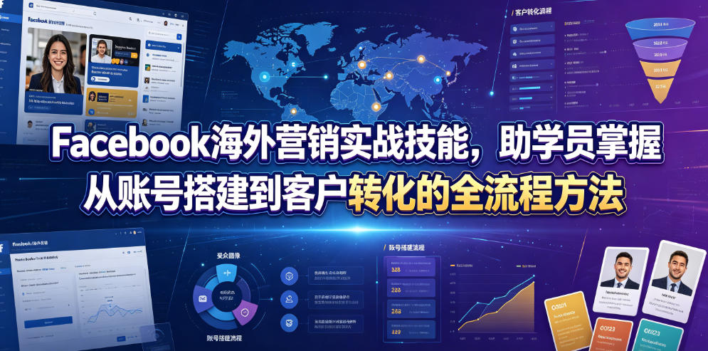 Facebook海外营销实战技能，助学员掌握从账号搭建到客户转化的全流程方法瀚萌资源网-网赚网-网赚项目网-虚拟资源网-国学资源网-易学资源网-本站有全网最新网赚项目-易学课程资源-中医课程资源的在线下载网站！瀚萌资源网