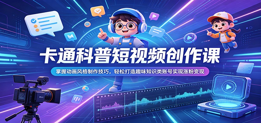 卡通科普短视频创作课:掌握动画风格制作技巧,轻松打造趣味知识类账号实现涨粉变现瀚萌资源网-网赚网-网赚项目网-虚拟资源网-国学资源网-易学资源网-本站有全网最新网赚项目-易学课程资源-中医课程资源的在线下载网站!瀚萌资源网