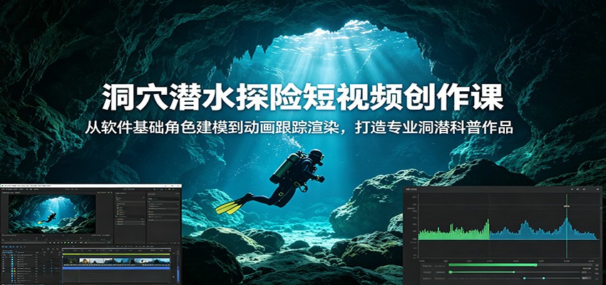 洞穴潜水探险短视频创作课：从软件基础角色建模到动画跟踪渲染，打造专业洞潜科普作品瀚萌资源网-网赚网-网赚项目网-虚拟资源网-国学资源网-易学资源网-本站有全网最新网赚项目-易学课程资源-中医课程资源的在线下载网站！瀚萌资源网