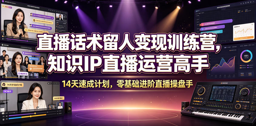 直播话术留人变现训练营，知识IP直播运营高手，14天速成计划，零基础进阶直播操盘手瀚萌资源网-网赚网-网赚项目网-虚拟资源网-国学资源网-易学资源网-本站有全网最新网赚项目-易学课程资源-中医课程资源的在线下载网站！瀚萌资源网