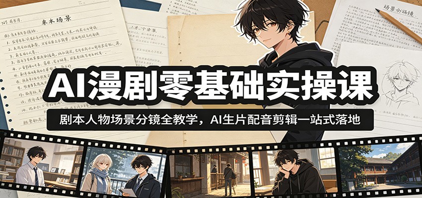 AI漫剧零基础实操课：剧本人物场景分镜全教学，AI生片配音剪辑一站式落地瀚萌资源网-网赚网-网赚项目网-虚拟资源网-国学资源网-易学资源网-本站有全网最新网赚项目-易学课程资源-中医课程资源的在线下载网站！瀚萌资源网