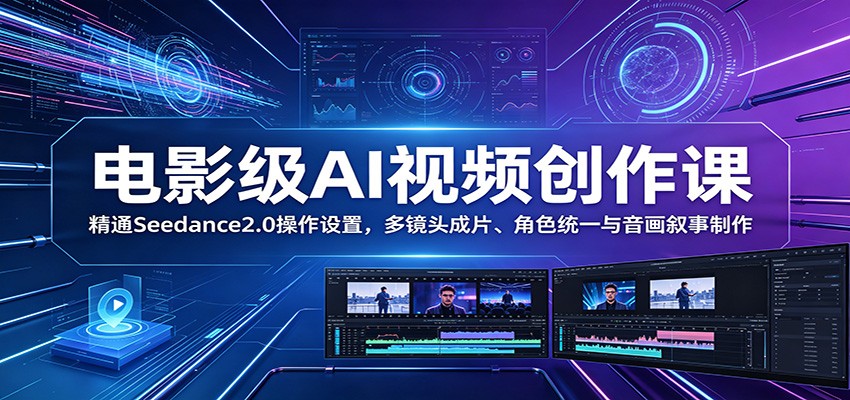 电影级AI视频创作课：精通Seedance2.0操作设置，多镜头成片、角色统一与音画叙事制作瀚萌资源网-网赚网-网赚项目网-虚拟资源网-国学资源网-易学资源网-本站有全网最新网赚项目-易学课程资源-中医课程资源的在线下载网站！瀚萌资源网