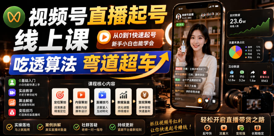 视频号直播起号线上课，吃透算法弯道超车（2026年6月）瀚萌资源网-网赚网-网赚项目网-虚拟资源网-国学资源网-易学资源网-本站有全网最新网赚项目-易学课程资源-中医课程资源的在线下载网站！瀚萌资源网