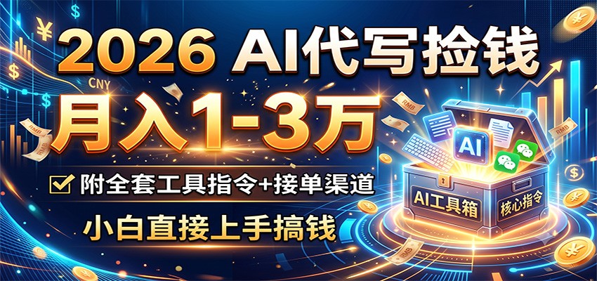 2026 AI代写捡钱，月入1-3万，附全套工具指令+接单渠道，小白直接上手搞钱瀚萌资源网-网赚网-网赚项目网-虚拟资源网-国学资源网-易学资源网-本站有全网最新网赚项目-易学课程资源-中医课程资源的在线下载网站！瀚萌资源网
