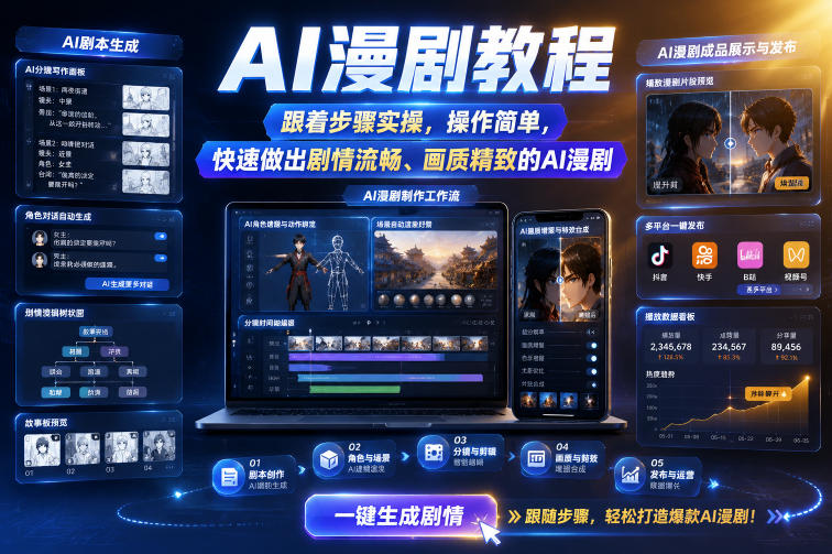 AI漫剧教程，跟着步骤实操，操作简单，快速做出剧情流畅、画质精致的AI漫剧瀚萌资源网-网赚网-网赚项目网-虚拟资源网-国学资源网-易学资源网-本站有全网最新网赚项目-易学课程资源-中医课程资源的在线下载网站！瀚萌资源网