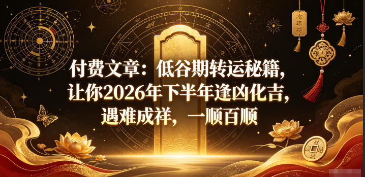 付费文章：低谷期转运秘籍，让你2026年下半年逢凶化吉，遇难成祥，一顺百顺瀚萌资源网-网赚网-网赚项目网-虚拟资源网-国学资源网-易学资源网-本站有全网最新网赚项目-易学课程资源-中医课程资源的在线下载网站！瀚萌资源网