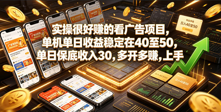 实操很好賺的看广告项目，单机单日收益稳定在40至50，单日保底收入30，多开多賺，上手就能变现【揭秘】瀚萌资源网-网赚网-网赚项目网-虚拟资源网-国学资源网-易学资源网-本站有全网最新网赚项目-易学课程资源-中医课程资源的在线下载网站！瀚萌资源网