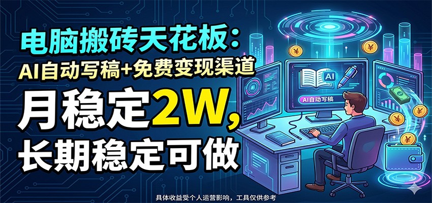 电脑搬砖天花板：AI自动写稿+免费变现渠道，月稳定2W，长期稳定可做瀚萌资源网-网赚网-网赚项目网-虚拟资源网-国学资源网-易学资源网-本站有全网最新网赚项目-易学课程资源-中医课程资源的在线下载网站！瀚萌资源网