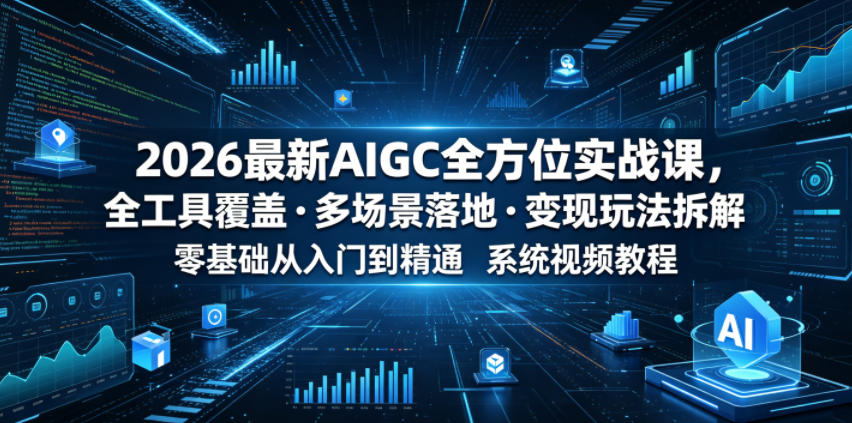 2026最新AIGC全方位实战课，全工具覆盖・多场景落地・变现玩法拆解，零基础从入门到精通系统视频教程瀚萌资源网-网赚网-网赚项目网-虚拟资源网-国学资源网-易学资源网-本站有全网最新网赚项目-易学课程资源-中医课程资源的在线下载网站！瀚萌资源网