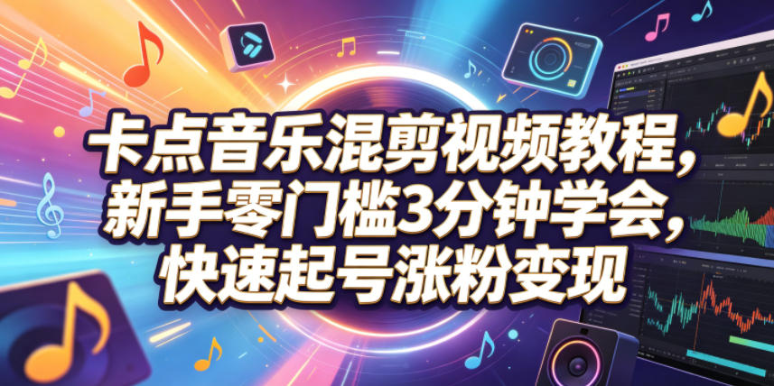 卡点音乐混剪视频教程，新手零门槛3分钟学会，快速起号涨粉变现瀚萌资源网-网赚网-网赚项目网-虚拟资源网-国学资源网-易学资源网-本站有全网最新网赚项目-易学课程资源-中医课程资源的在线下载网站！瀚萌资源网