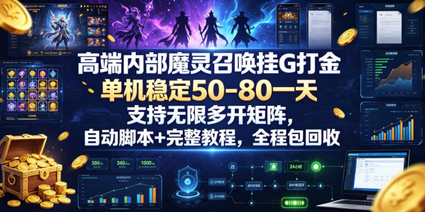 高端内部魔灵召唤挂G打金，单机稳定50-80一天，支持无限多开矩阵，自动脚本+完整教程，全程包回收【揭秘】瀚萌资源网-网赚网-网赚项目网-虚拟资源网-国学资源网-易学资源网-本站有全网最新网赚项目-易学课程资源-中医课程资源的在线下载网站！瀚萌资源网