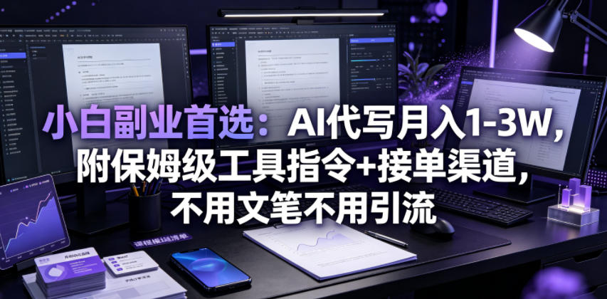 小白副业首选：AI代写月入1-3W，附保姆级工具指令+接单渠道，不用文笔不用引流【揭秘】瀚萌资源网-网赚网-网赚项目网-虚拟资源网-国学资源网-易学资源网-本站有全网最新网赚项目-易学课程资源-中医课程资源的在线下载网站！瀚萌资源网