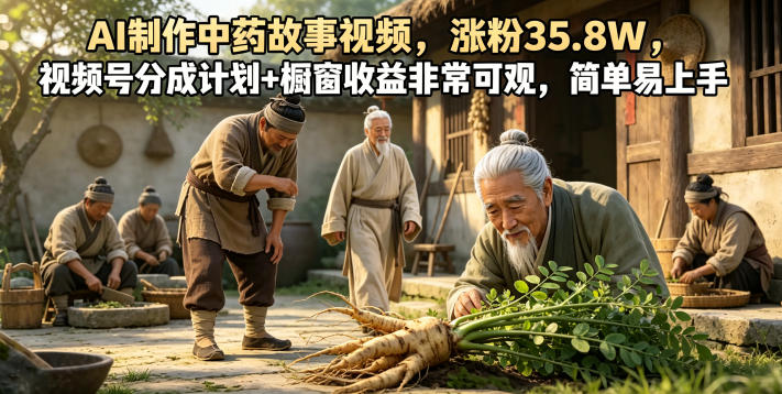 AI制作中药故事视频,涨粉35.8W,视频号分成计划+橱窗收益非常可观,简单易上手瀚萌资源网-网赚网-网赚项目网-虚拟资源网-国学资源网-易学资源网-本站有全网最新网赚项目-易学课程资源-中医课程资源的在线下载网站!瀚萌资源网