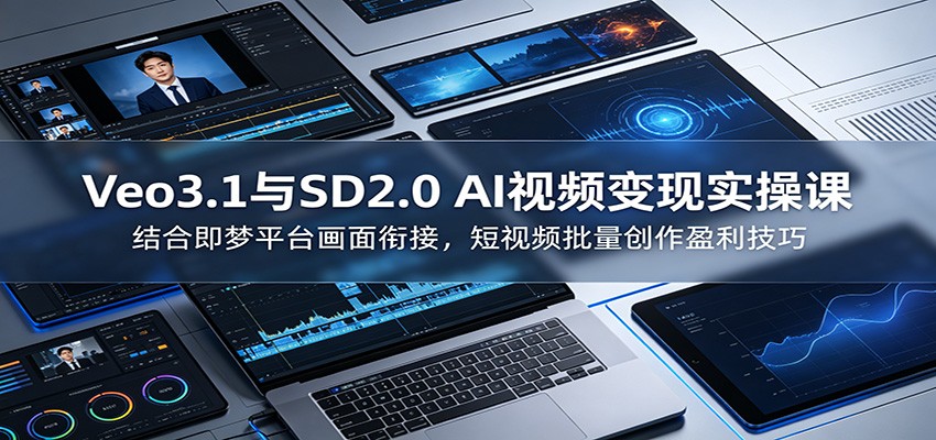 Veo3.1与SD2.0 AI视频变现实操课课：结合即梦平台画面衔接，短视频批量创作盈利技巧瀚萌资源网-网赚网-网赚项目网-虚拟资源网-国学资源网-易学资源网-本站有全网最新网赚项目-易学课程资源-中医课程资源的在线下载网站！瀚萌资源网