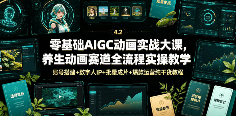 零基础AIGC动画实战大课，养生动画赛道全流程实操教学，账号搭建+数字人IP+批量成片+爆款运营纯干货教程瀚萌资源网-网赚网-网赚项目网-虚拟资源网-国学资源网-易学资源网-本站有全网最新网赚项目-易学课程资源-中医课程资源的在线下载网站！瀚萌资源网