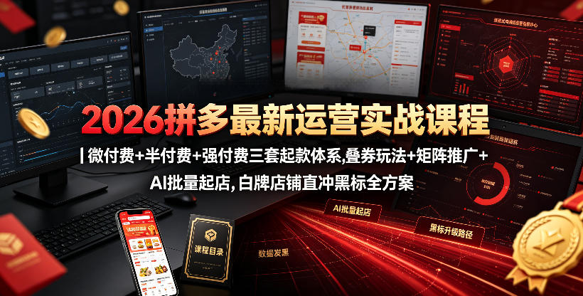 2026拼多多最新运营实战课程｜微付费+半付费+强付费三套起款体系，叠券玩法+矩阵推广+AI批量起店，白牌店铺直冲黑标全方案瀚萌资源网-网赚网-网赚项目网-虚拟资源网-国学资源网-易学资源网-本站有全网最新网赚项目-易学课程资源-中医课程资源的在线下载网站！瀚萌资源网