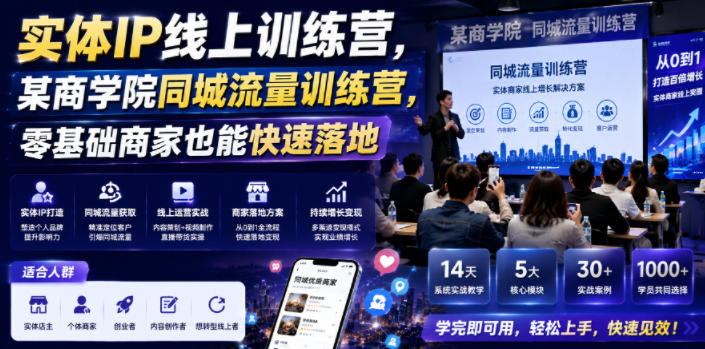 实体IP线上训练营，某商学院同城流量训练营，零基础商家也能快速落地瀚萌资源网-网赚网-网赚项目网-虚拟资源网-国学资源网-易学资源网-本站有全网最新网赚项目-易学课程资源-中医课程资源的在线下载网站！瀚萌资源网