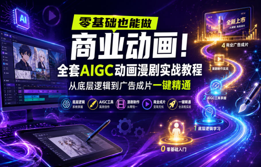 零基础也能做商业动画！全套AIGC动画漫剧实战教程，从底层逻辑到广告成片一键精通瀚萌资源网-网赚网-网赚项目网-虚拟资源网-国学资源网-易学资源网-本站有全网最新网赚项目-易学课程资源-中医课程资源的在线下载网站！瀚萌资源网