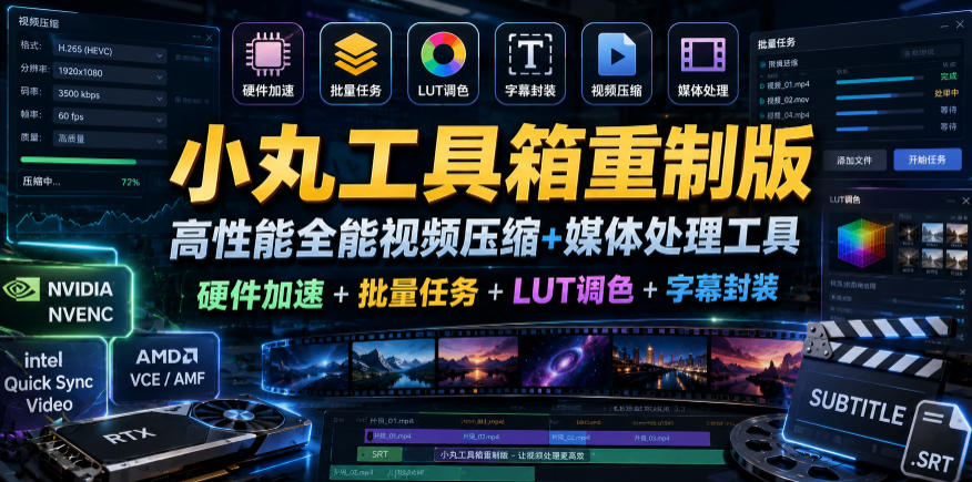 小丸工具箱重制版–高性能全能视频压缩+媒体处理工具｜硬件加速+批量任务+LUT调色+字幕封装瀚萌资源网-网赚网-网赚项目网-虚拟资源网-国学资源网-易学资源网-本站有全网最新网赚项目-易学课程资源-中医课程资源的在线下载网站！瀚萌资源网