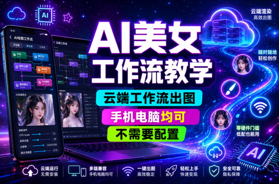 AI美女工作流教学，云端工作流出图，手机电脑均可，不需要配置，快速起号涨粉瀚萌资源网-网赚网-网赚项目网-虚拟资源网-国学资源网-易学资源网-本站有全网最新网赚项目-易学课程资源-中医课程资源的在线下载网站！瀚萌资源网