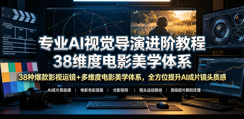 专业AI视觉导演进阶教程，38种爆款影视运镜+多维度电影美学体系，全方位提升AI成片高级感与镜头质感瀚萌资源网-网赚网-网赚项目网-虚拟资源网-国学资源网-易学资源网-本站有全网最新网赚项目-易学课程资源-中医课程资源的在线下载网站！瀚萌资源网