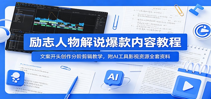励志人物解说爆款内容教程：文案开头创作分阶剪辑教学，附AI 工具影视资源全套资料瀚萌资源网-网赚网-网赚项目网-虚拟资源网-国学资源网-易学资源网-本站有全网最新网赚项目-易学课程资源-中医课程资源的在线下载网站！瀚萌资源网