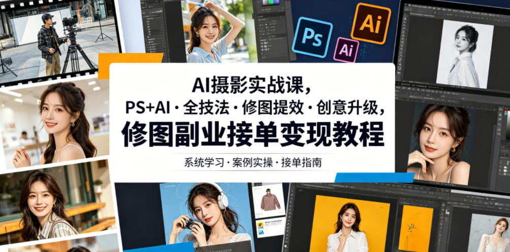 AI摄影实战课，PS+AI・全技法・修图提效・创意升级，修图副业接单变现教程瀚萌资源网-网赚网-网赚项目网-虚拟资源网-国学资源网-易学资源网-本站有全网最新网赚项目-易学课程资源-中医课程资源的在线下载网站！瀚萌资源网