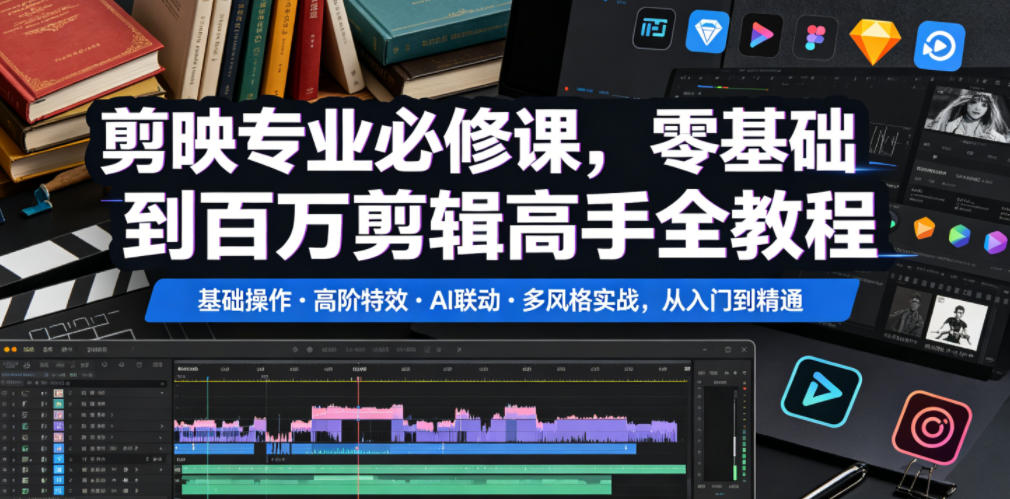 剪映专业必修课，零基础到百万剪辑高手全教程，基础操作・高阶特效・AI联动・多风格实战，从入门到精通瀚萌资源网-网赚网-网赚项目网-虚拟资源网-国学资源网-易学资源网-本站有全网最新网赚项目-易学课程资源-中医课程资源的在线下载网站！瀚萌资源网