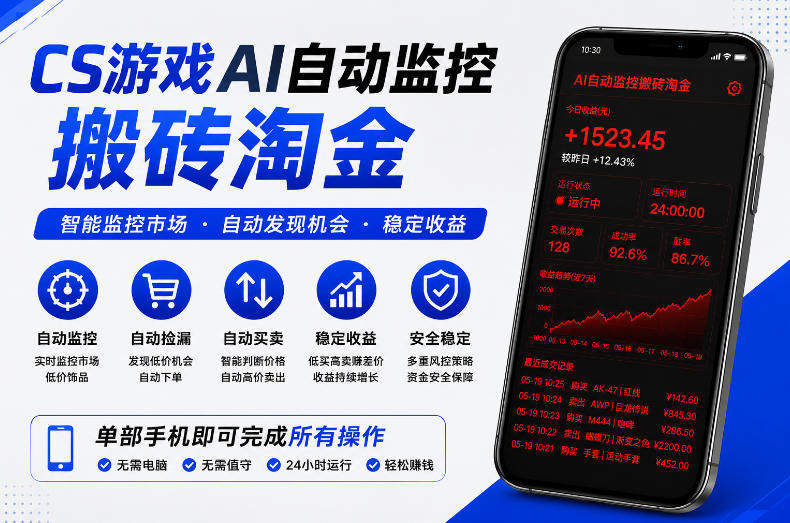 CS游戏AI自动监控搬砖淘金，稳定运行多年，支持任何形式验证，日入300+【揭秘】瀚萌资源网-网赚网-网赚项目网-虚拟资源网-国学资源网-易学资源网-本站有全网最新网赚项目-易学课程资源-中医课程资源的在线下载网站！瀚萌资源网