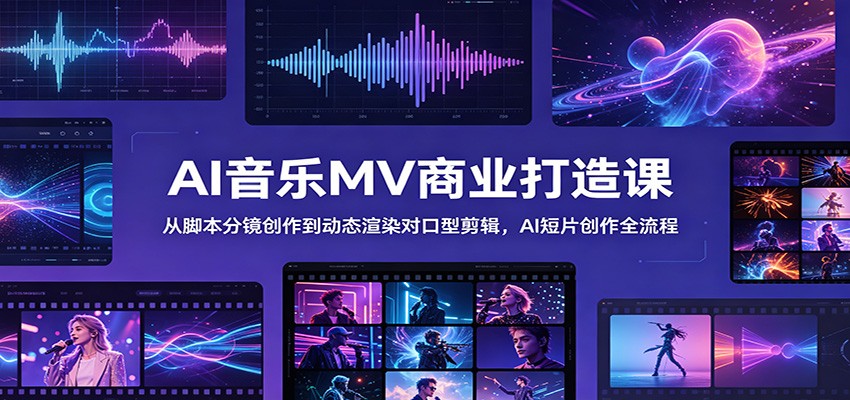 AI音乐MV商业打造课：从脚本分镜创作到动态渲染对口型剪辑，AI短片创作全流程瀚萌资源网-网赚网-网赚项目网-虚拟资源网-国学资源网-易学资源网-本站有全网最新网赚项目-易学课程资源-中医课程资源的在线下载网站！瀚萌资源网