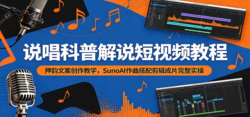 说唱科普解说短视频教程：押韵文案创作教学，SunoAI作曲搭配剪辑成片完整实操瀚萌资源网-网赚网-网赚项目网-虚拟资源网-国学资源网-易学资源网-本站有全网最新网赚项目-易学课程资源-中医课程资源的在线下载网站！瀚萌资源网
