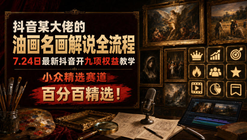 抖音某大佬的油画名画解说全流程，7.24日最新抖音开九项权益教学，小众精选赛道，百分百精选！瀚萌资源网-网赚网-网赚项目网-虚拟资源网-国学资源网-易学资源网-本站有全网最新网赚项目-易学课程资源-中医课程资源的在线下载网站！瀚萌资源网