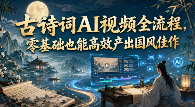 古诗词AI视频全流程，零基础也能高效产出国风佳作瀚萌资源网-网赚网-网赚项目网-虚拟资源网-国学资源网-易学资源网-本站有全网最新网赚项目-易学课程资源-中医课程资源的在线下载网站！瀚萌资源网