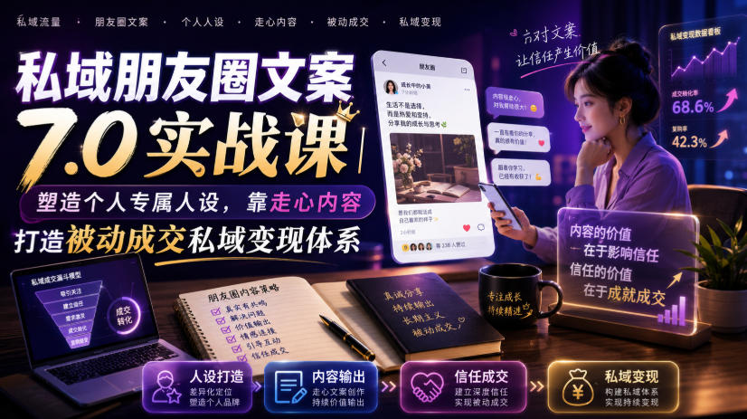 私域朋友圈文案7.0实战课｜塑造个人专属人设，靠走心内容打造被动成交私域变现体系瀚萌资源网-网赚网-网赚项目网-虚拟资源网-国学资源网-易学资源网-本站有全网最新网赚项目-易学课程资源-中医课程资源的在线下载网站！瀚萌资源网
