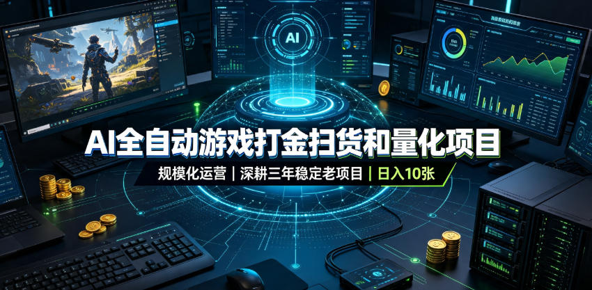 AI全自动游戏打金扫货和量化项目，规模化运营日入10张，深耕三年稳定老项目！【揭秘】瀚萌资源网-网赚网-网赚项目网-虚拟资源网-国学资源网-易学资源网-本站有全网最新网赚项目-易学课程资源-中医课程资源的在线下载网站！瀚萌资源网