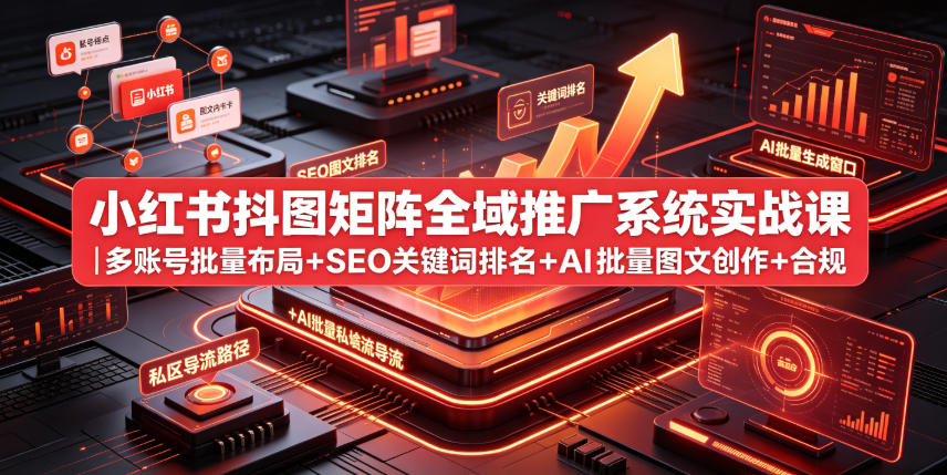 小红书抖图矩阵全域推广系统实战课｜多账号批量布局+SEO关键词排名+AI批量图文创作+合规私域导流完整落地教程瀚萌资源网-网赚网-网赚项目网-虚拟资源网-国学资源网-易学资源网-本站有全网最新网赚项目-易学课程资源-中医课程资源的在线下载网站！瀚萌资源网