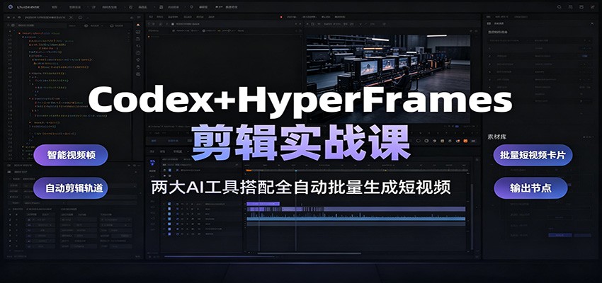 Codex+HyperFrames剪辑实战课：两大AI工具搭配全自动批量生成短视频瀚萌资源网-网赚网-网赚项目网-虚拟资源网-国学资源网-易学资源网-本站有全网最新网赚项目-易学课程资源-中医课程资源的在线下载网站！瀚萌资源网