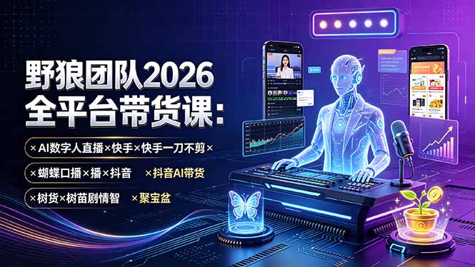 （19511期）野狼团队2026全平台带货课-7月：AI数字人直播×快手一刀不剪×蝴蝶口播×抖音AI带货×树苗剧情智剪×聚宝盆瀚萌资源网-网赚网-网赚项目网-虚拟资源网-国学资源网-易学资源网-本站有全网最新网赚项目-易学课程资源-中医课程资源的在线下载网站！瀚萌资源网