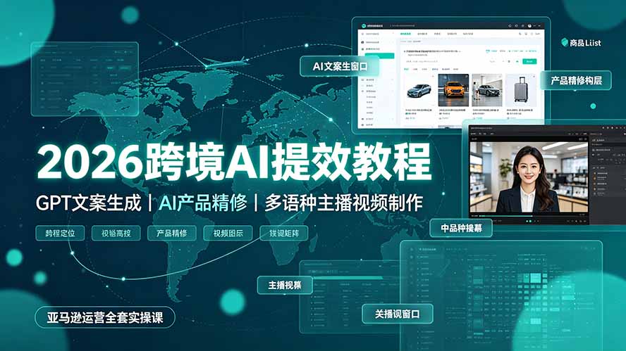 （19286期）2026跨境AI提效教程·GPT文案生成｜AI产品精修｜多语种主播视频制作，亚马逊运营全套实操课瀚萌资源网-网赚网-网赚项目网-虚拟资源网-国学资源网-易学资源网-本站有全网最新网赚项目-易学课程资源-中医课程资源的在线下载网站！瀚萌资源网