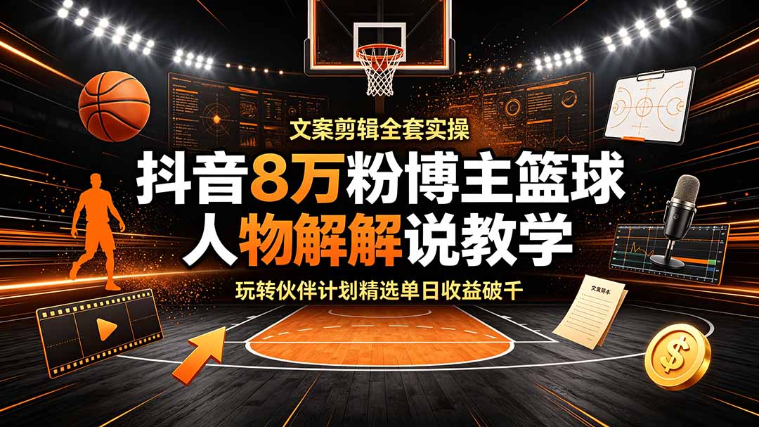 （19135期）抖音8万粉博主篮球人物解说教学，文案剪辑全套实操，玩转伙伴计划精选单日收益破千瀚萌资源网-网赚网-网赚项目网-虚拟资源网-国学资源网-易学资源网-本站有全网最新网赚项目-易学课程资源-中医课程资源的在线下载网站！瀚萌资源网