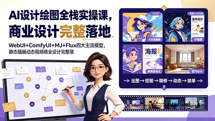 （19244期）AI设计绘图全栈实操课，WebUI+ComfyUI+MJ+Flux四大主流模型，静态插画动态视频商业设计完整落地教程瀚萌资源网-网赚网-网赚项目网-虚拟资源网-国学资源网-易学资源网-本站有全网最新网赚项目-易学课程资源-中医课程资源的在线下载网站！瀚萌资源网