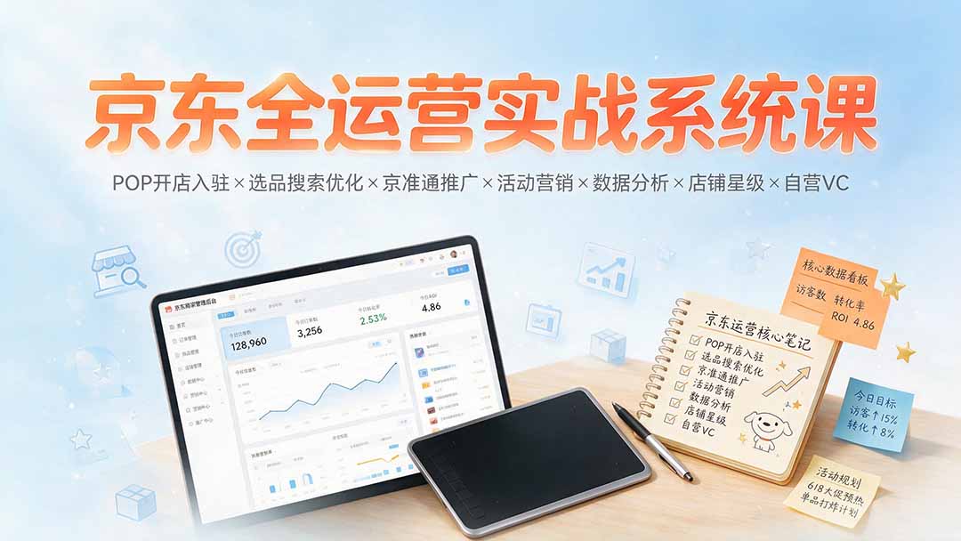 （19581期）京东全运营实战系统课：POP开店入驻×选品搜索优化×京准通推广×活动营销×数据分析×店铺星级×自营VC瀚萌资源网-网赚网-网赚项目网-虚拟资源网-国学资源网-易学资源网-本站有全网最新网赚项目-易学课程资源-中医课程资源的在线下载网站！瀚萌资源网