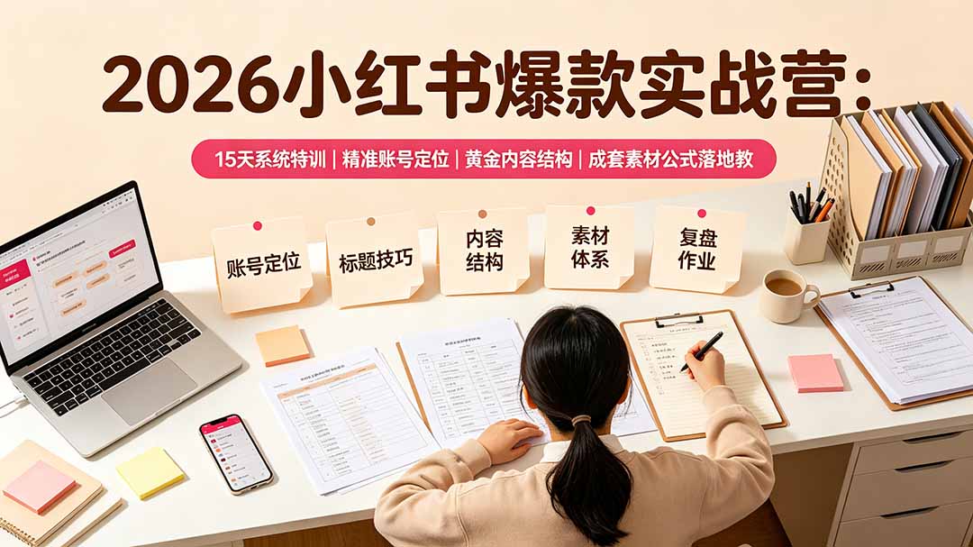 （19332期）2026小红书爆款实战营：15天系统特训｜精准账号定位｜黄金内容结构｜成套素材公式落地教程瀚萌资源网-网赚网-网赚项目网-虚拟资源网-国学资源网-易学资源网-本站有全网最新网赚项目-易学课程资源-中医课程资源的在线下载网站！瀚萌资源网