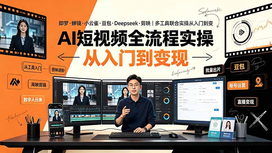 （19250期）AI短视频全流程实操：即梦·蝉镜·小云雀·豆包·Deepseek·剪映｜多工具联合实操从入门到变现瀚萌资源网-网赚网-网赚项目网-虚拟资源网-国学资源网-易学资源网-本站有全网最新网赚项目-易学课程资源-中医课程资源的在线下载网站！瀚萌资源网