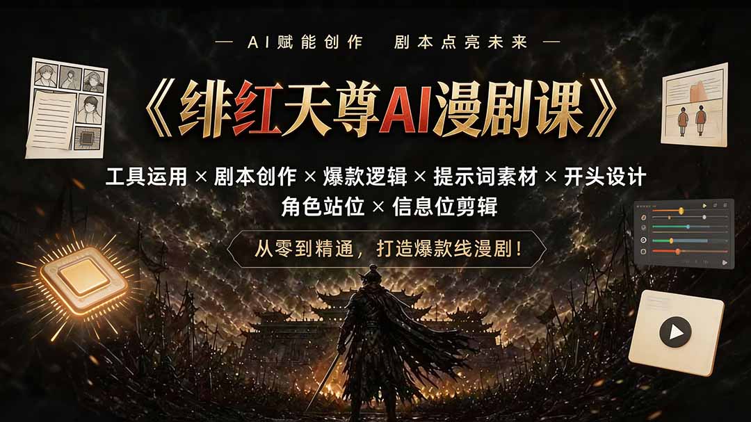 （19597期）绯红天尊AI漫剧课｜工具运用×剧本创作×爆款逻辑×提示词素材×开头设计×角色站位×信息位剪辑瀚萌资源网-网赚网-网赚项目网-虚拟资源网-国学资源网-易学资源网-本站有全网最新网赚项目-易学课程资源-中医课程资源的在线下载网站！瀚萌资源网