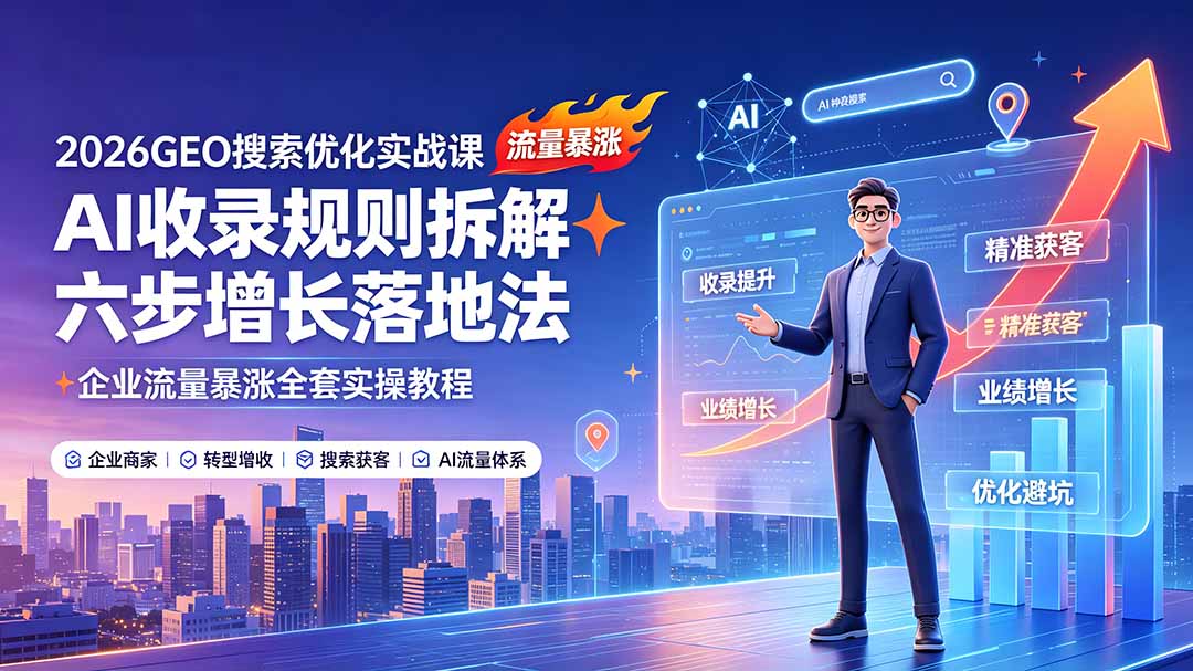 （19333期）2026GEO搜索优化实战课：AI收录规则拆解｜六步增长落地法｜企业流量暴涨全套实操教程瀚萌资源网-网赚网-网赚项目网-虚拟资源网-国学资源网-易学资源网-本站有全网最新网赚项目-易学课程资源-中医课程资源的在线下载网站！瀚萌资源网