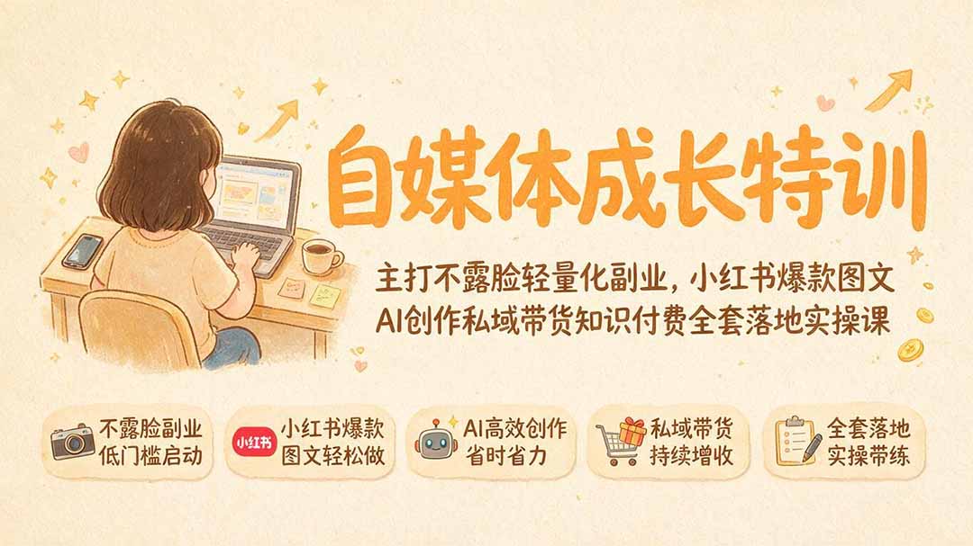 （19584期）自媒体成长特训｜主打不露脸轻量化副业，小红书爆款图文AI创作私域带货知识付费全套落地实操课瀚萌资源网-网赚网-网赚项目网-虚拟资源网-国学资源网-易学资源网-本站有全网最新网赚项目-易学课程资源-中医课程资源的在线下载网站！瀚萌资源网