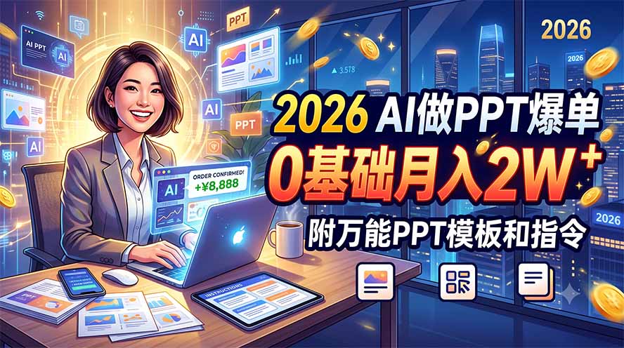 （19284期）2026 AI做PPT爆单，0基础月入2W，附万能PPT模板和指令瀚萌资源网-网赚网-网赚项目网-虚拟资源网-国学资源网-易学资源网-本站有全网最新网赚项目-易学课程资源-中医课程资源的在线下载网站！瀚萌资源网