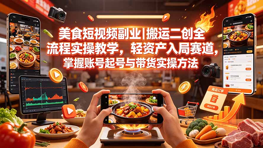 （19535期）美食短视频副业｜搬运二创全流程实操教学，轻资产入局赛道，掌握账号起号与带货实操方法瀚萌资源网-网赚网-网赚项目网-虚拟资源网-国学资源网-易学资源网-本站有全网最新网赚项目-易学课程资源-中医课程资源的在线下载网站！瀚萌资源网